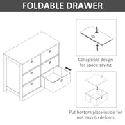 Line drawing showing how the fabric drawer collapses flat and the bottom plate is placed inside