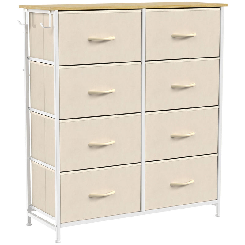 HOMCOM beige 8 drawer fabric chest of drawers on a white steel frame, studio view