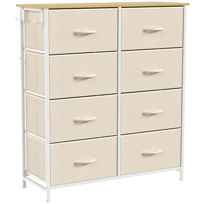 HOMCOM beige 8 drawer fabric chest of drawers on a white steel frame, studio view