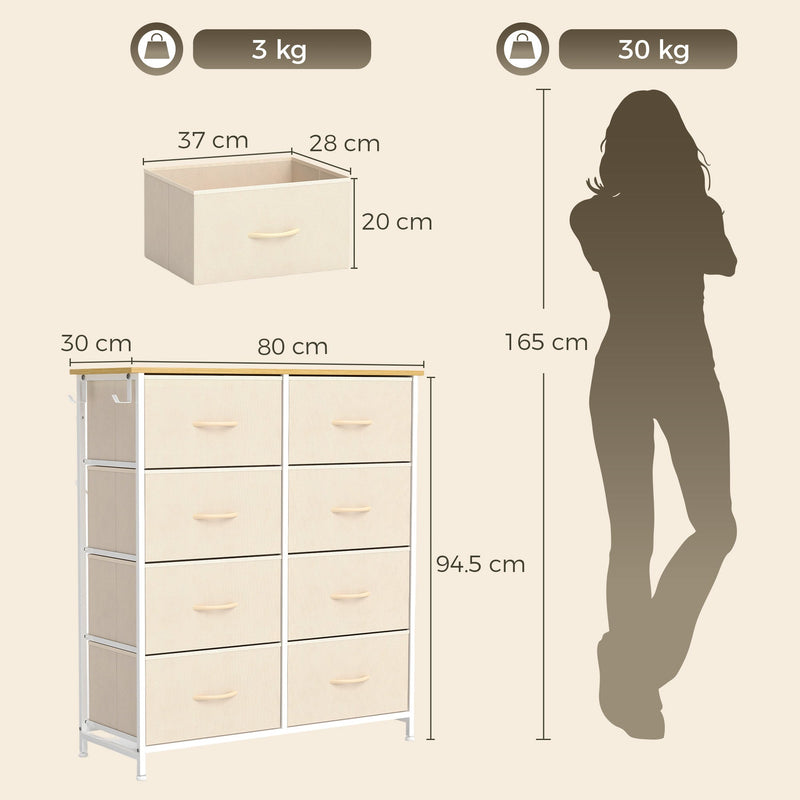 Dimension diagram showing 80W x 30D x 94.5H cm overall size and drawer interior size