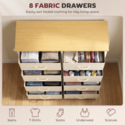 Open drawers filled with folded clothes showing the 8 fabric drawer layout