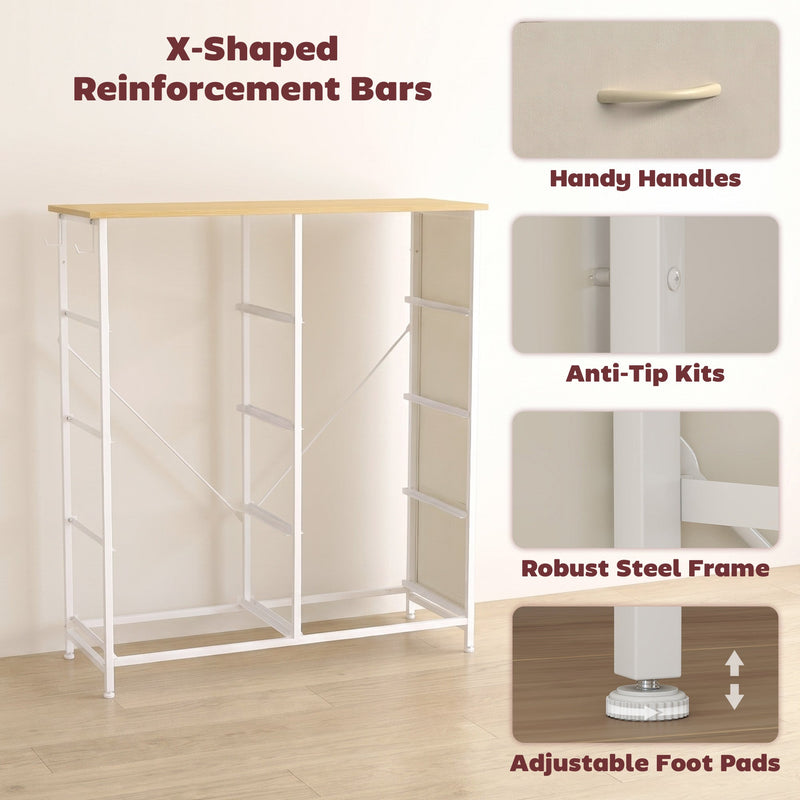 Steel frame with X-shaped reinforcement bars, handles, anti-tip kit and adjustable feet