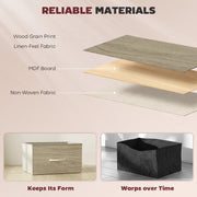 Layer diagram of wood grain print, linen-feel fabric, MDF board and non-woven fabric