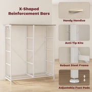 Steel frame with X-shaped bars for the wood grain option, with handle, anti-tip kit and foot pad close-ups