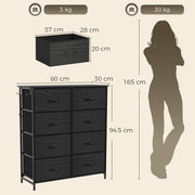 Dimensions diagram showing 80 x 30 x 94.5 cm overall size and drawer interior