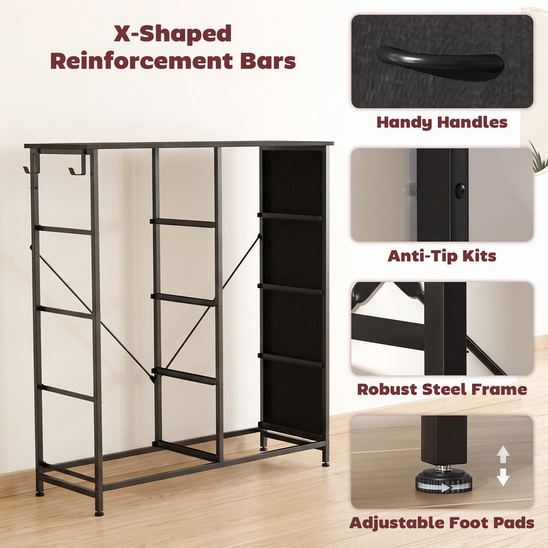 Steel frame with X-shaped reinforcement bars and adjustable feet