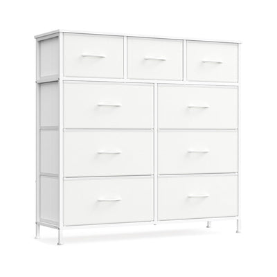 White 9-drawer fabric chest of drawers, front view