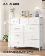 9-drawer chest of drawers styled in a bedroom setting
