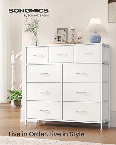 9-drawer chest of drawers styled in a bedroom setting