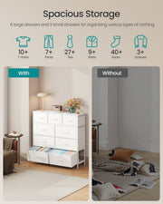 Infographic showing storage capacity of the 6 large and 3 small drawers