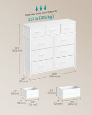 Dimensions diagram of the 9-drawer chest of drawers, 30 x 98.8 x 95.2 cm
