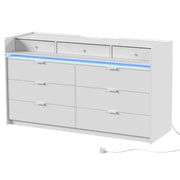 White 9-drawer chest of drawers with blue LED strip light, studio shot
