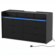 Black 9-drawer chest of drawers with blue LED strip light, studio shot