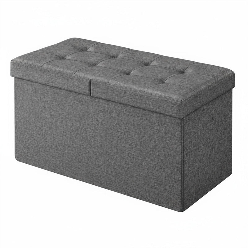 Chesterfield tufted storage ottoman bench in dark grey by Songmics, closed front view