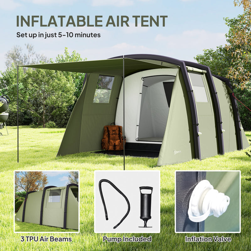 Inflatable 6 Person Family Tent with Fast Air Beam Setup and Separate Living Area Olive Green