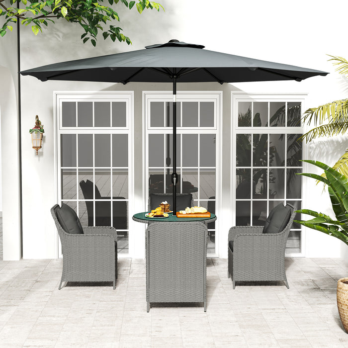 Light Grey 4 Seater Rattan Patio Dining Set with Parasol and Cushions by Outsunny