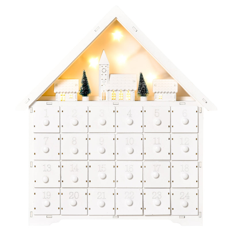White house advent calendar front view on a white background