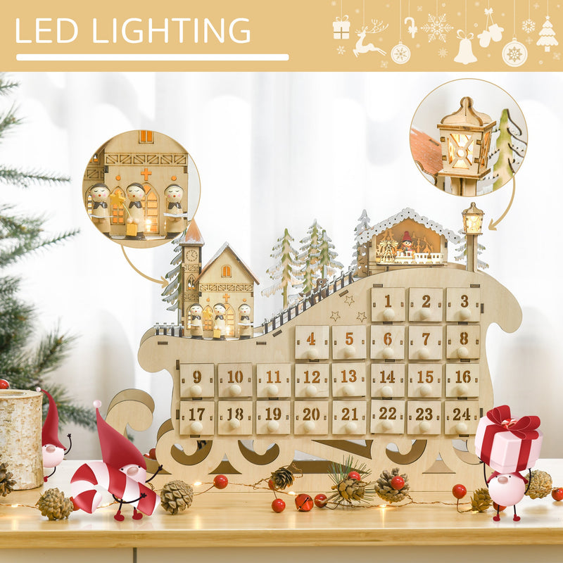LED lighting panel showing the lit houses on the sleigh advent calendar