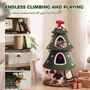 Close-ups of the sisal ladder, jute scratching post, teaser ball and bell bows