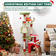 Christmas Edition cat tree with two cats beside a decorated Christmas tree