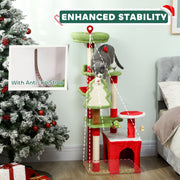 Cat tree with an inset close-up of the anti-tip strap
