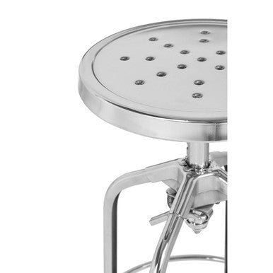 Close-up of chrome finish steel frame on adjustable bar stool