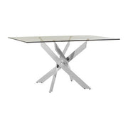 Chrome rectangular glass dining table on a plain studio background