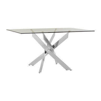 Chrome rectangular glass dining table on a plain studio background