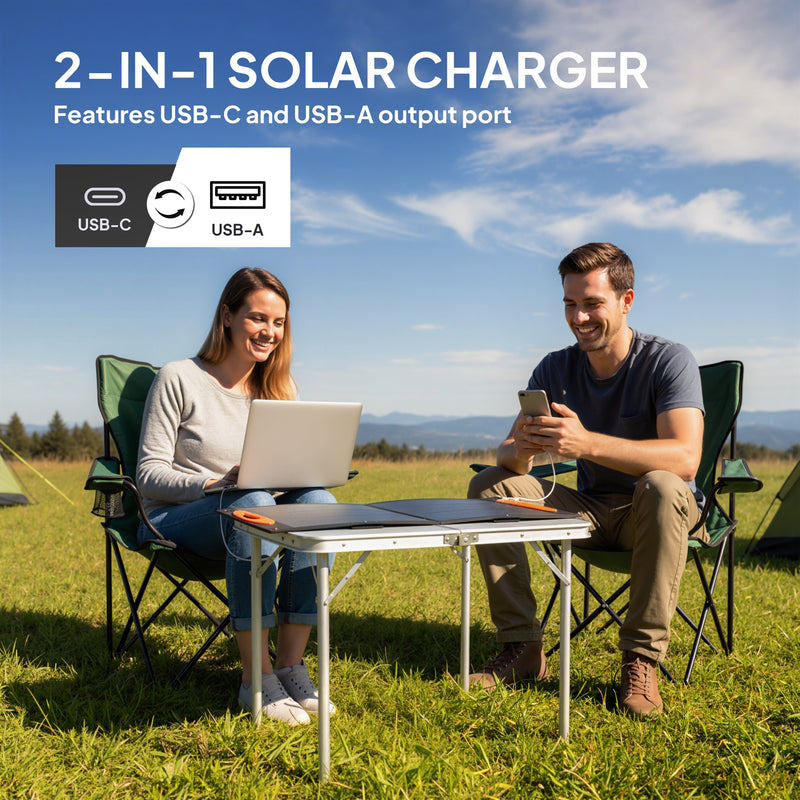100W Foldable Solar Panel Charger with USB Fast Charging for Camping and Hiking Black AOSOM