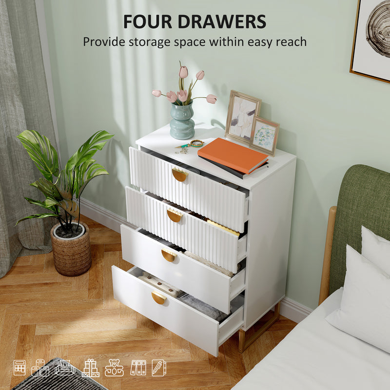 White Chest of Four Drawers With With Gold Legs Elegant Bedroom Storage Unit by HOMCOM