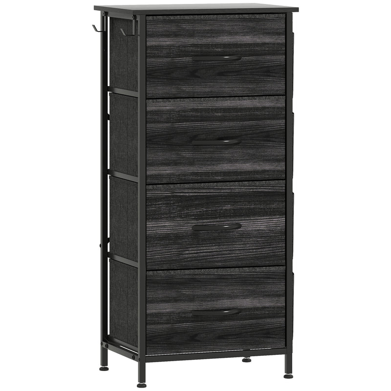 Chest of 4 Fabric Drawers with Wooden Top Ideal for Bedroom or Hallway Storage Black