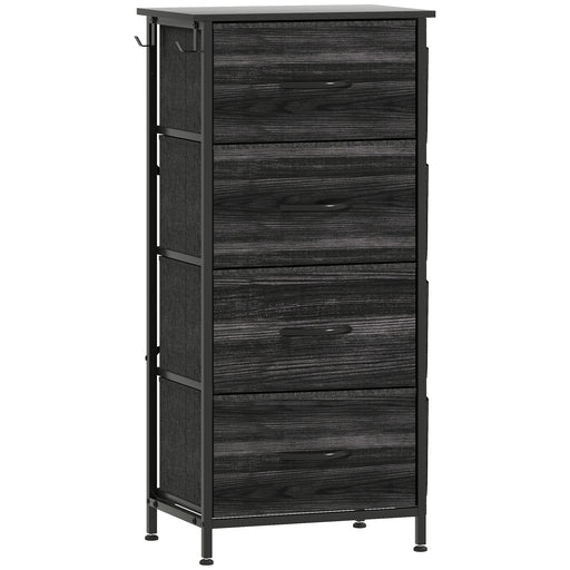 Chest of 4 Fabric Drawers with Wooden Top Ideal for Bedroom or Hallway Storage Black