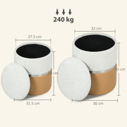 Ottoman Storage Set of 2 with Hidden Compartments for Extra Seating and Space Saving Brown Cream AOSOM