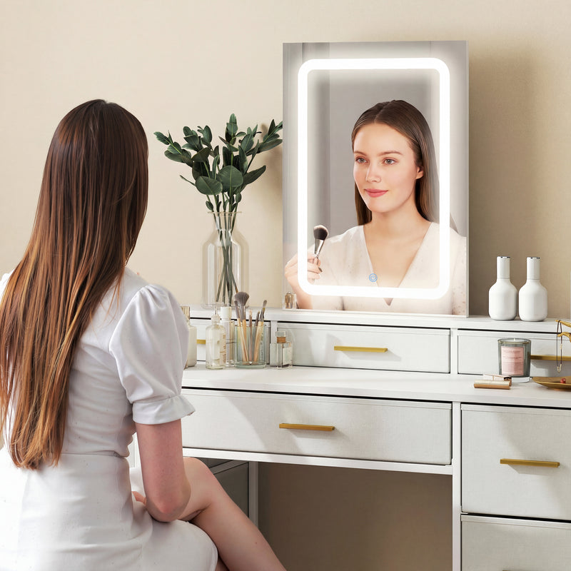 Dressing Table with LED Mirror and Ten Drawers for Organised Bedroom Storage White AOSOM