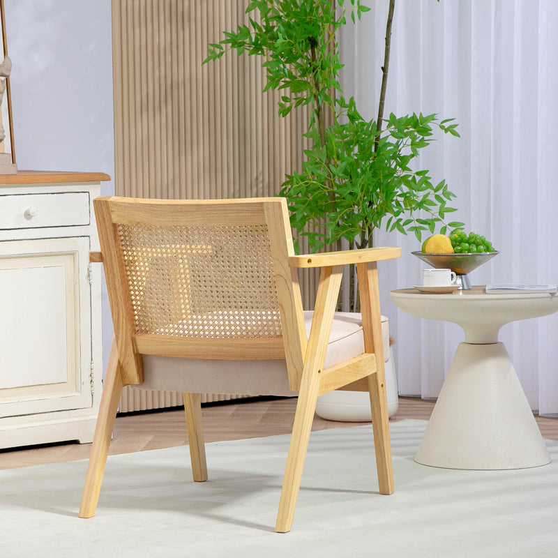 Wooden Rattan Accent Chair with Woven Panel Ideal for Living Room or Lounge, Natural Finish