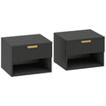 Set of 2 Floating Bedside Tables with Drawer and Shelf for Easy Cleaning Black Gold
