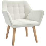 Cream White Accent Armchair with Wide Arms Slanted Back and Wooden Legs by Homcom