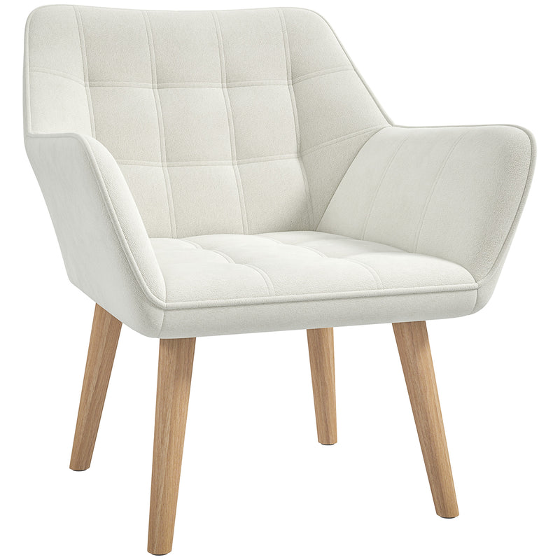 Cream White Accent Armchair with Wide Arms Slanted Back and Wooden Legs by Homcom