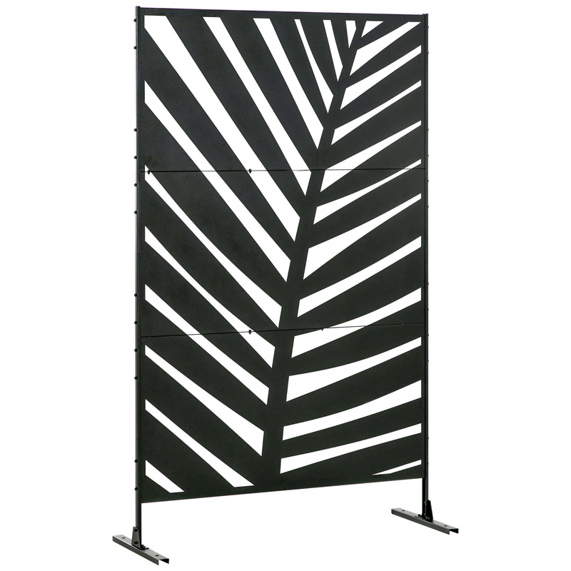 Black Metal Banana Leaf Privacy Screen With Stand For Garden Patio Or Hot Tub Use