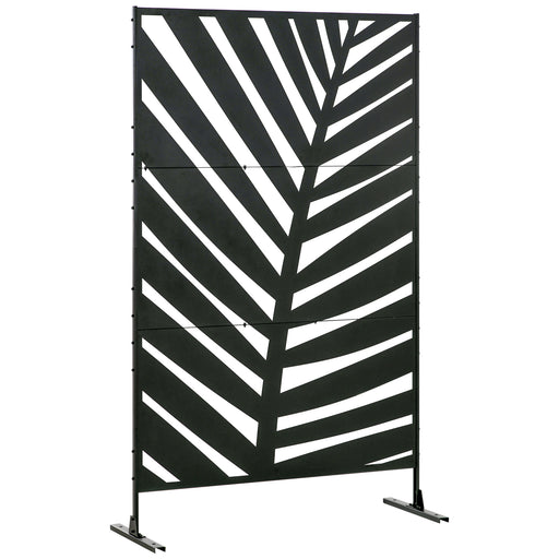 Black Metal Banana Leaf Privacy Screen With Stand For Garden Patio Or Hot Tub Use