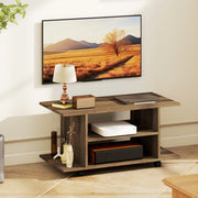 Modern TV Stand With Storage Shelves and Wheels for Bedroom or Living Room Walnut AOSOM