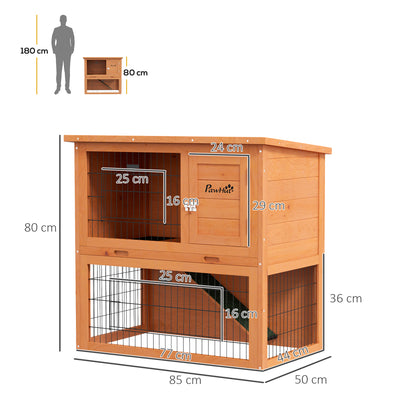 Two Tier Wooden Rabbit Hutch with Outdoor Run Ideal for Guinea Pigs and Bunnies Orange AOSOM