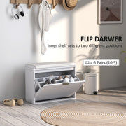 White Shoe Storage Bench with Padded Seat and Six Compartments by HOMCOM