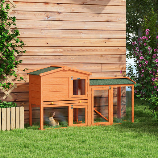 Two Tier Wooden Rabbit Hutch With Ramp and Run Ideal for Outdoor Use, Orange
