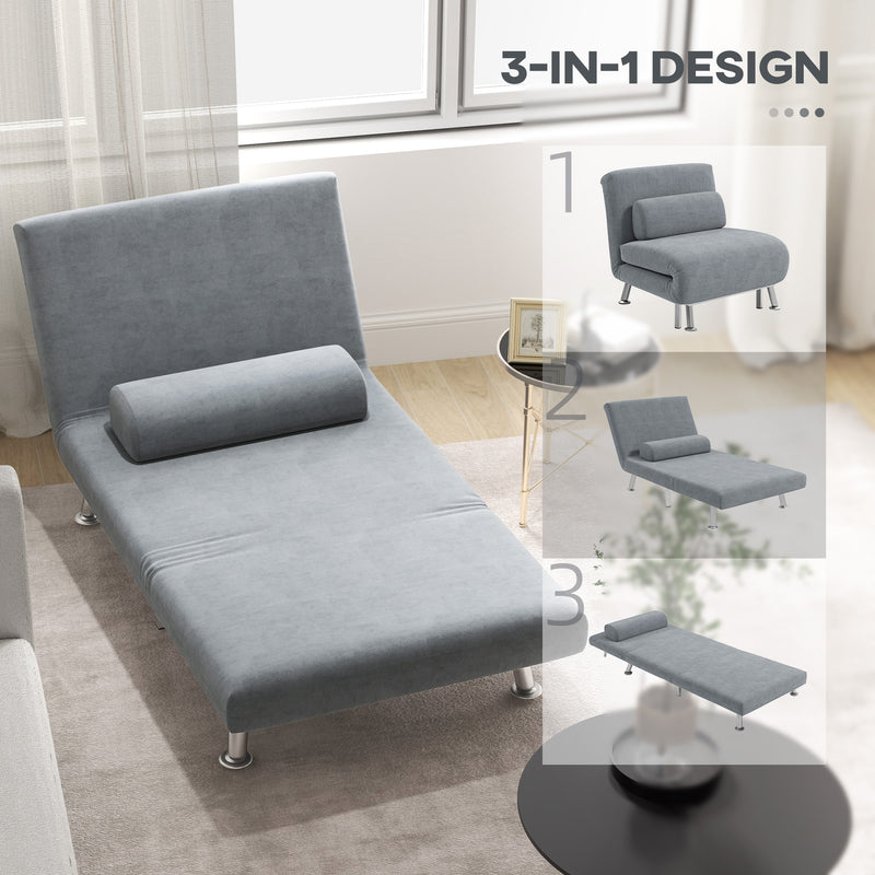 Grey Velvet Feel Single Sleeper Chair Comfortable Space Saving Design by HOMCOM