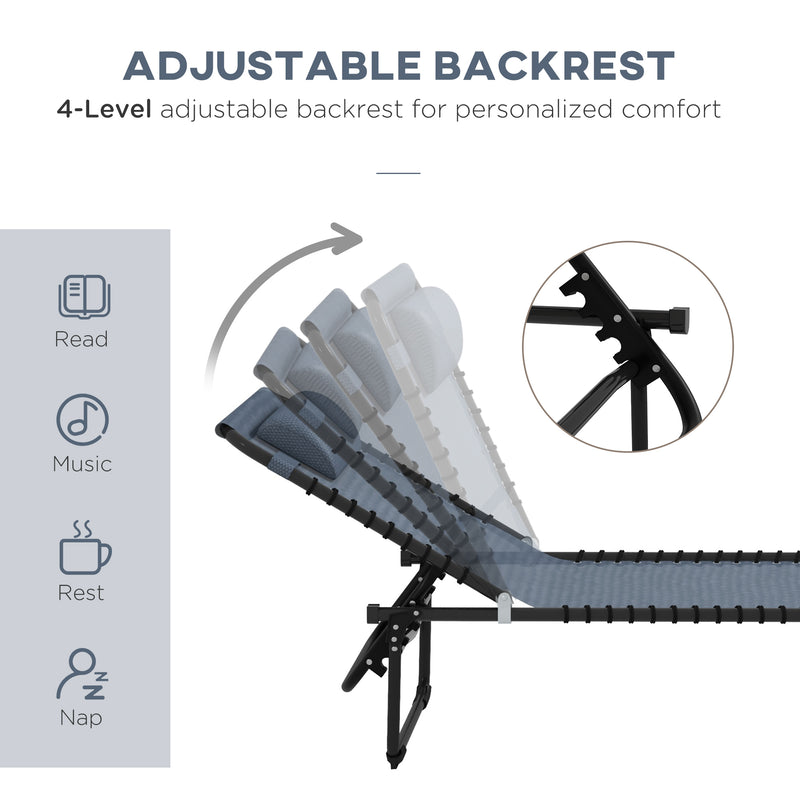 Grey Folding Sun Loungers Set of 2 with Adjustable Four Position Backrests for Garden