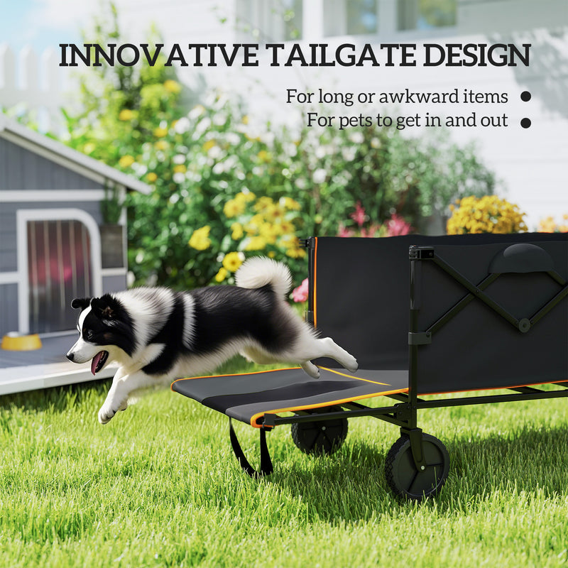 160L Folding Festival Trolley Cart with Tailgate and Carry Bag Black and Orange by Outsunny