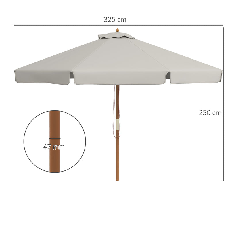 Grey 3.3m Wooden Garden Parasol with Elegant Design by Outsunny