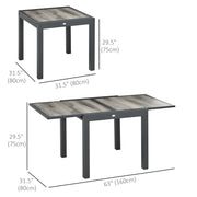 Extendable Grey Rectangular Garden Dining Table for 6 Aluminium Frame with Plastic Top 160cm