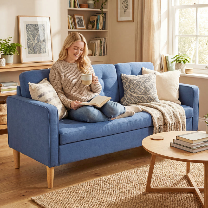 3 Seater Sofa with Hidden Storage for Small Living Rooms Blue AOSOM
